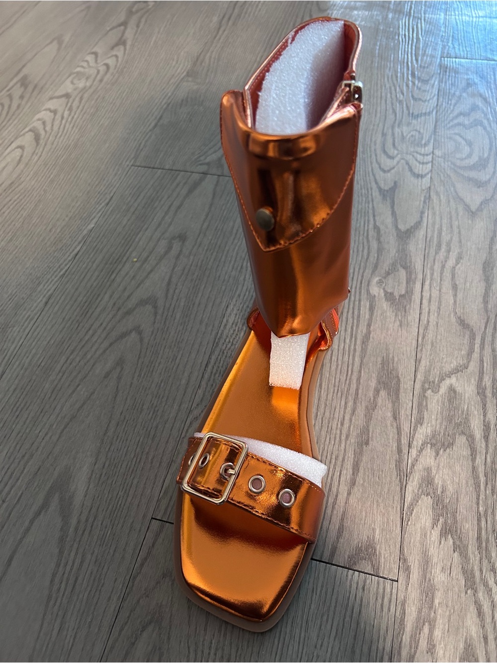Cape Robbin Metallic Orange Buckle Ankle Cuff Sandal